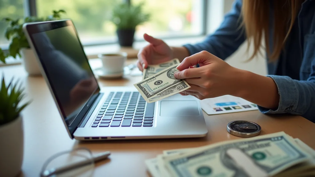 The image shows a laptop screen displaying various online earning opportunities to make free money online today now.